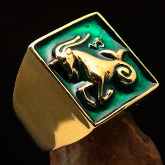 Brass Men's Zodiac Ring Capricorn in Green-1