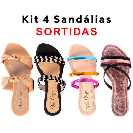 Kit 4 Sandálias Feminina Rasteirinhas Sortidas